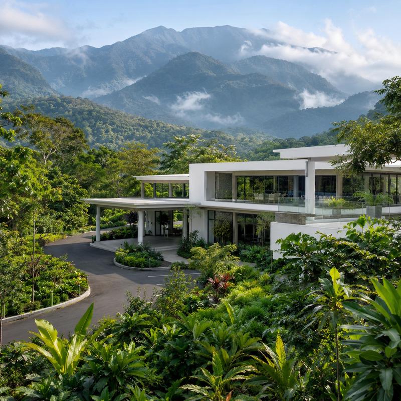 Modern medical facility in Costa Rican tropical mountains